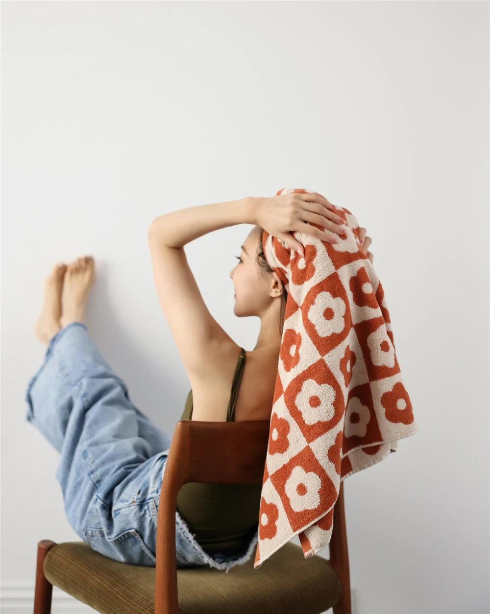 Orion Towel: Retro-inspired hand and bath towels with 70's floral print, soft cotton, various colorways. Shop now.