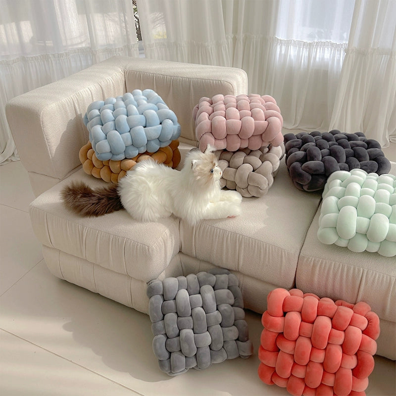 Square handmade cotton flannel throw pillow in various colorways - plush and cozy home décor accent.