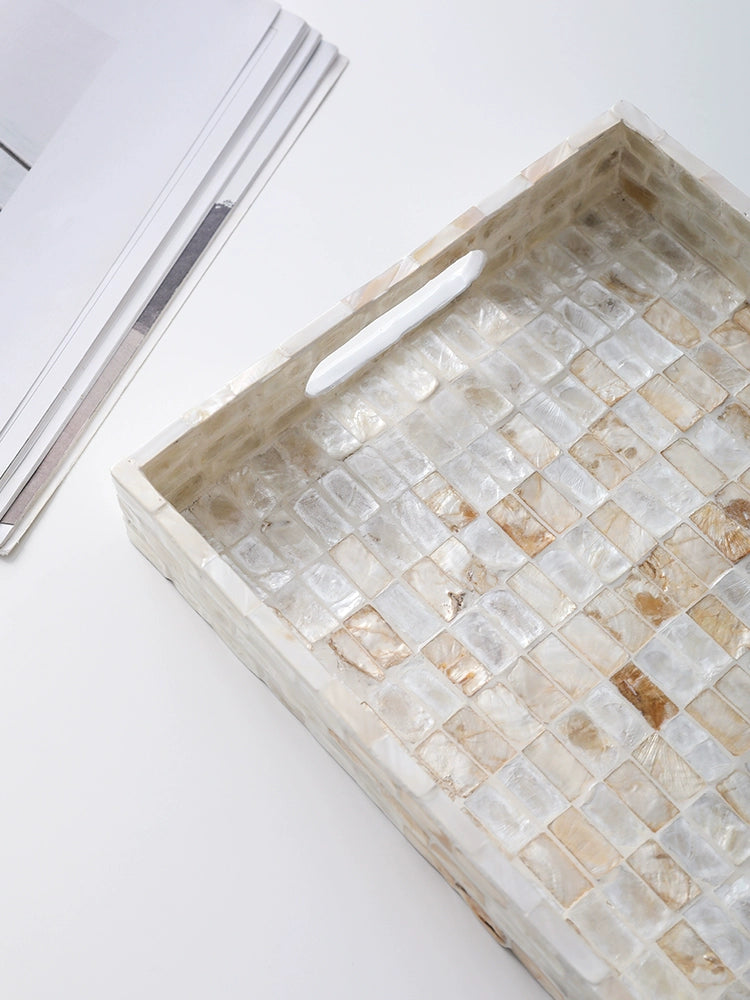 Handmade natural wood shell tray, decorative and functional accent piece for home décor.