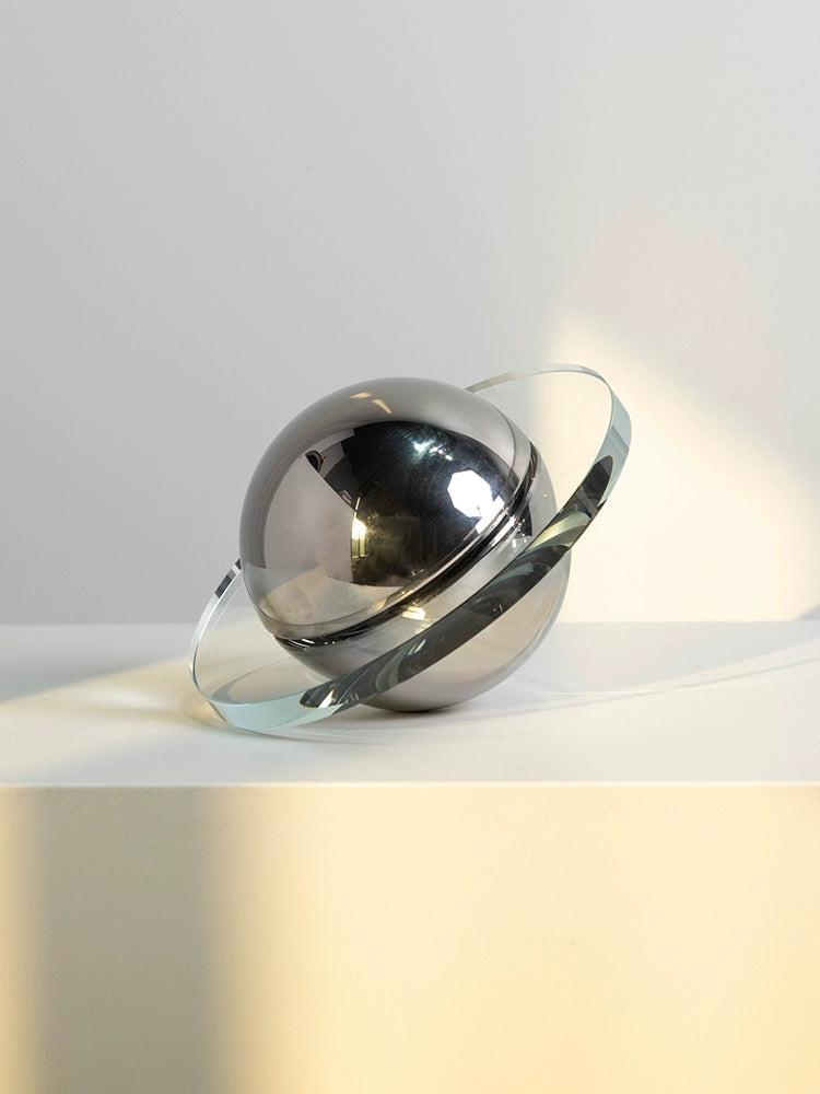 Modern crystal Flying Saucer Decorative Object in silver or brown finish. A captivating blend of contemporary design and cosmic inspiration, ideal for adding a unique touch to your space.