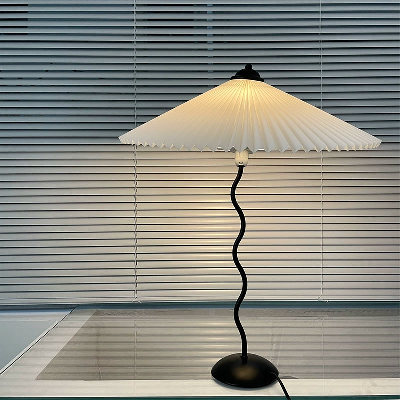 Iron base wavy table lamp with pleated shade, modern design, various colors, Domus Forge.
