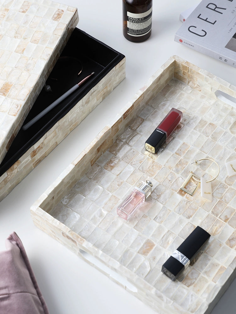Handmade natural wood shell tray, decorative and functional accent piece for home décor.