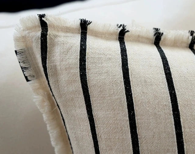 Premium cotton/linen blend throw pillows in stylish striped designs for mix & match décor, Domus Forge.
