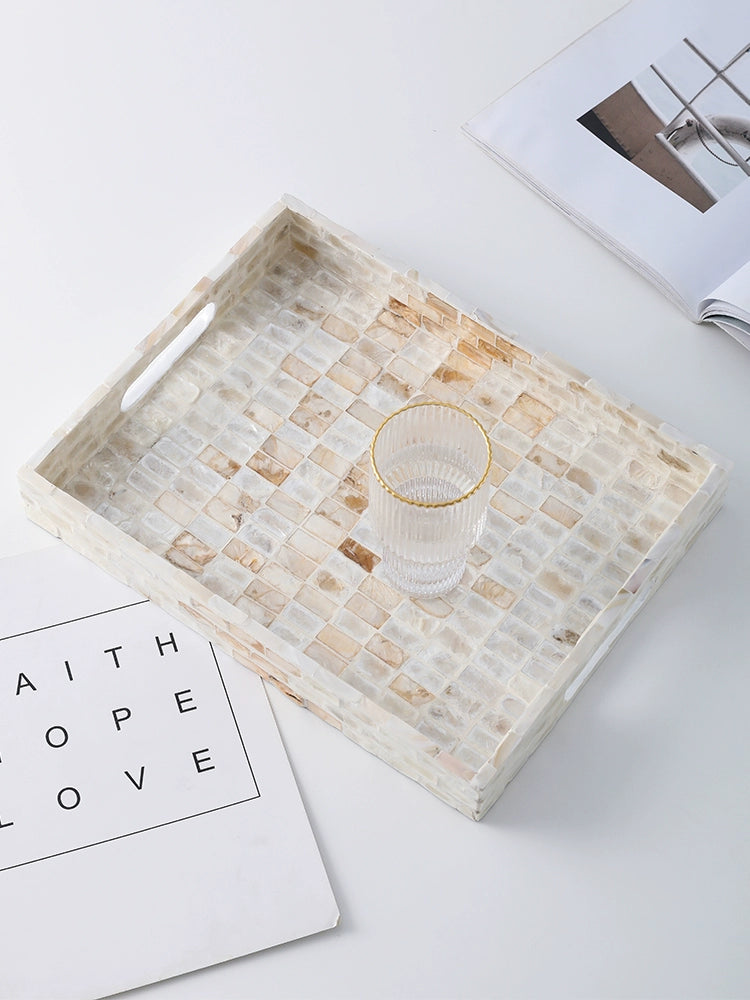Handmade natural wood shell tray, decorative and functional accent piece for home décor.