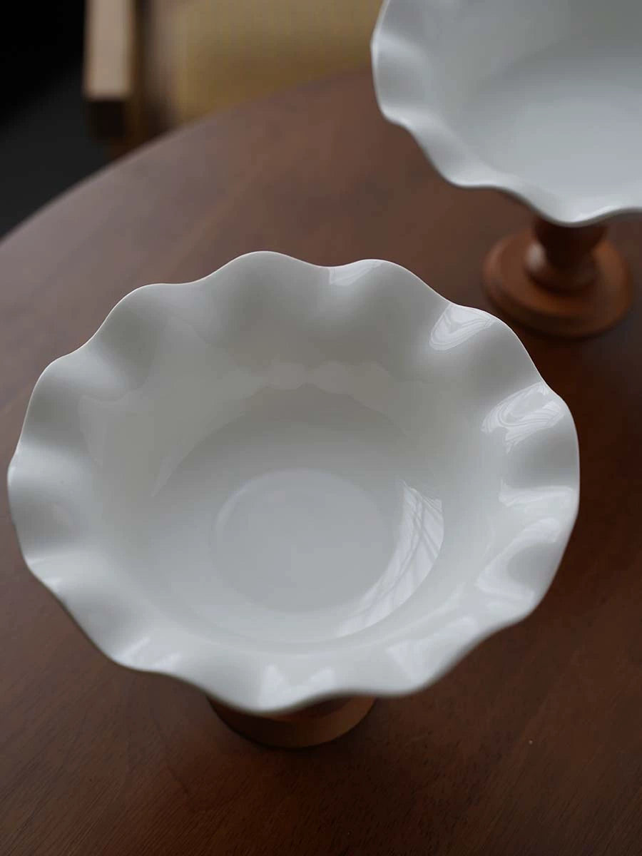 Ezra Serving Bowls: Ceramic on Wooden Base - Vintage Charm for Entertaining