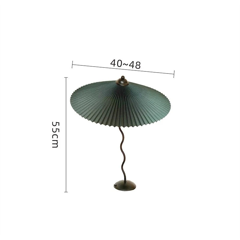 Iron base wavy table lamp with pleated shade, modern design, various colors, Domus Forge.