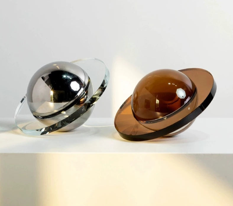 Modern crystal Flying Saucer Decorative Object in silver or brown finish. A captivating blend of contemporary design and cosmic inspiration, ideal for adding a unique touch to your space.