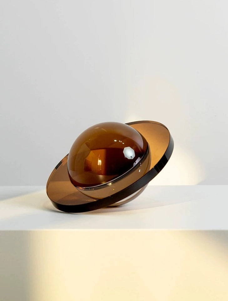 Modern crystal Flying Saucer Decorative Object in silver or brown finish. A captivating blend of contemporary design and cosmic inspiration, ideal for adding a unique touch to your space.