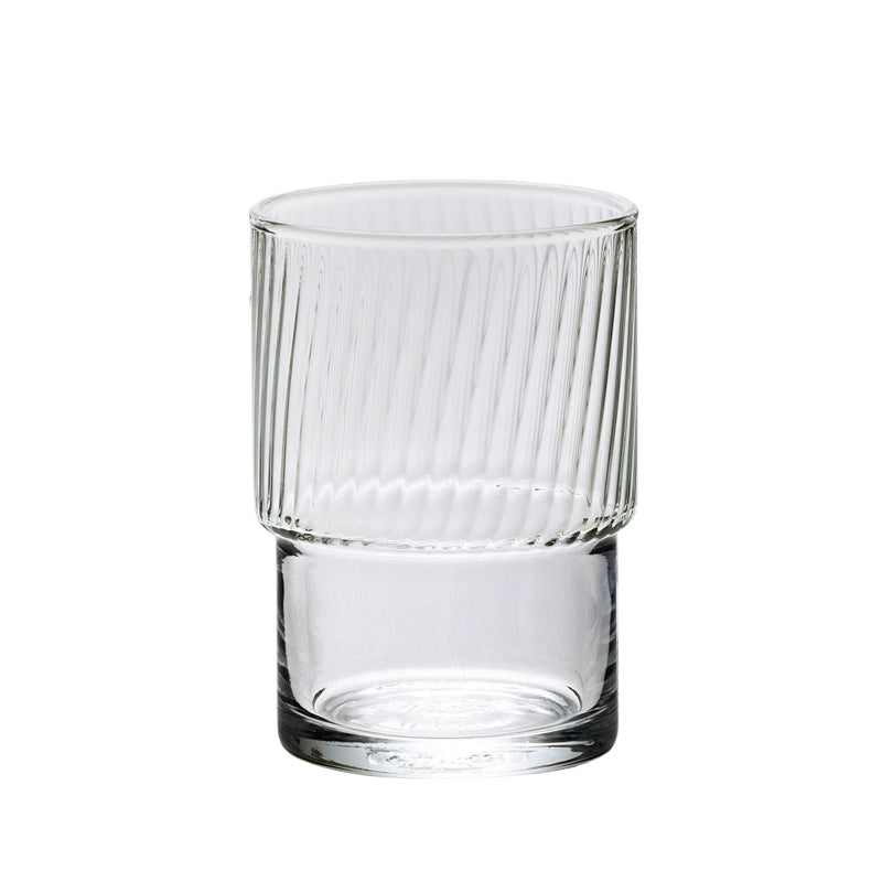 A set of Lyle Stackable Glasses, featuring sleek and minimalistic design. The glasses are crafted from high-quality, clear glass and are stackable for easy storage. Each glass holds 12 ounces, making them ideal for everyday use or entertaining. Perfect for home décor enthusiasts looking to add functional and stylish glassware to their kitchen or dining space.
