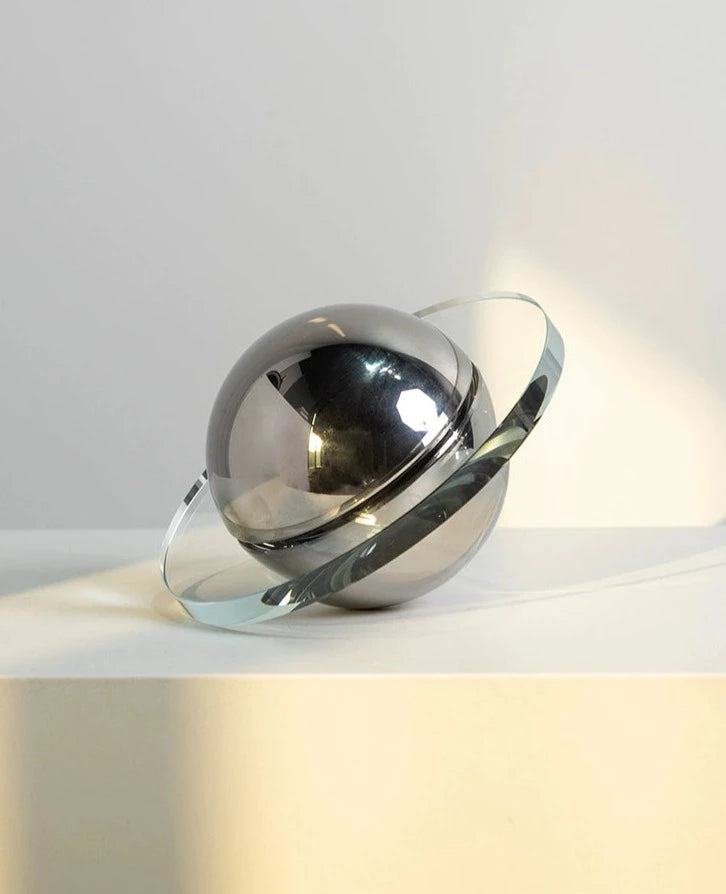 Modern crystal Flying Saucer Decorative Object in silver or brown finish. A captivating blend of contemporary design and cosmic inspiration, ideal for adding a unique touch to your space.
