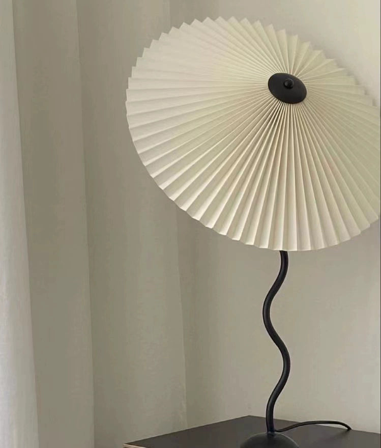 Iron base wavy table lamp with pleated shade, modern design, various colors, Domus Forge.