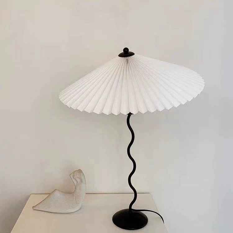 Iron base wavy table lamp with pleated shade, modern design, various colors, Domus Forge.