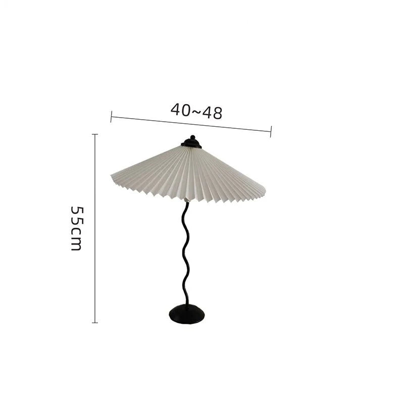 Iron base wavy table lamp with pleated shade, modern design, various colors, Domus Forge.
