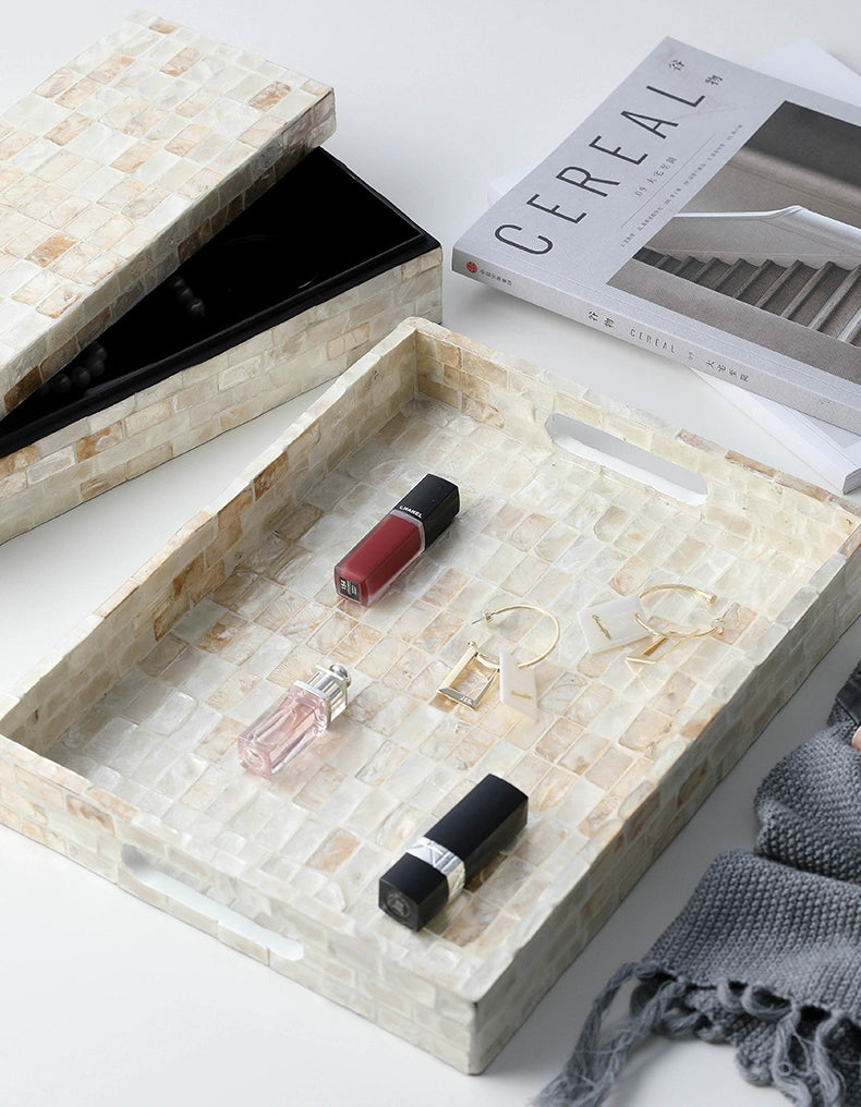 Handmade natural wood shell tray, decorative and functional accent piece for home décor.