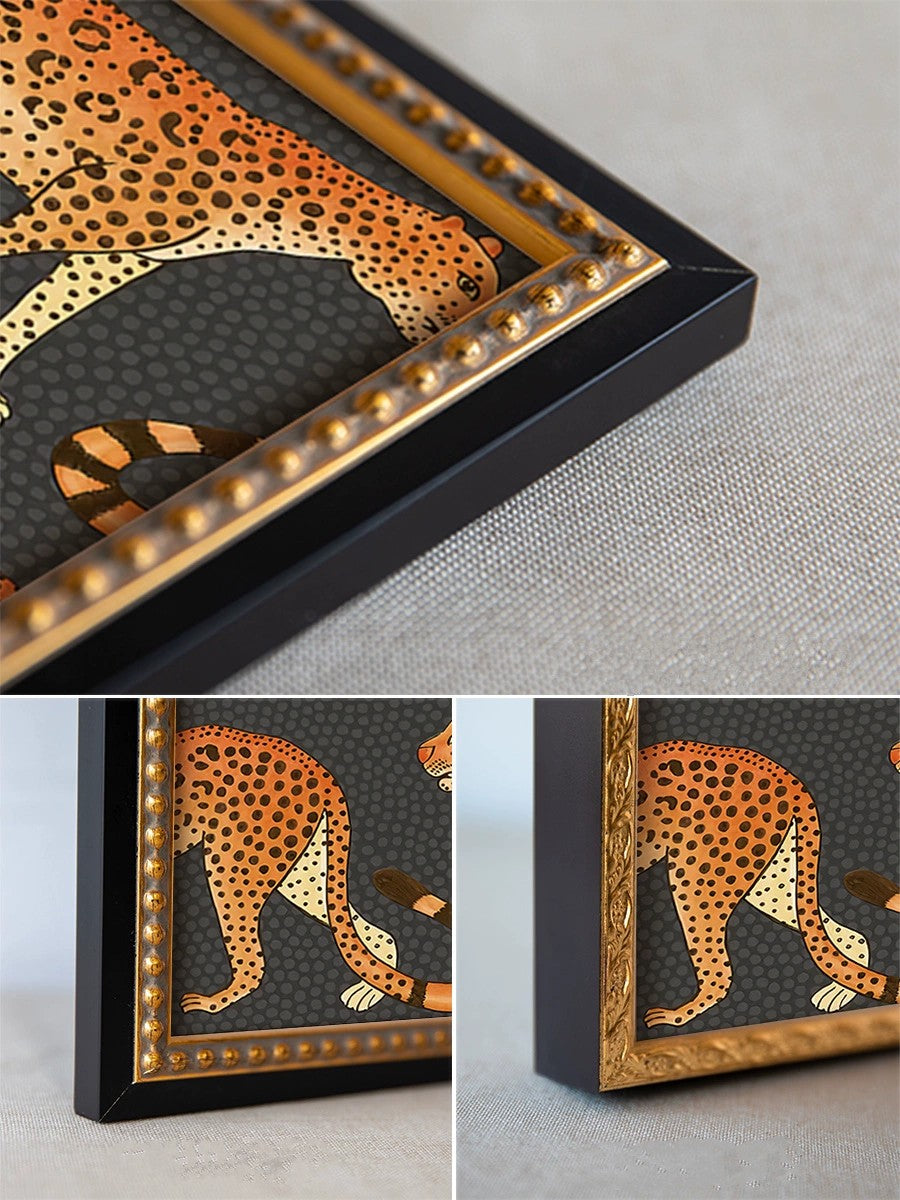 Edgy leopard print wall art in various frames/sizes. Statement piece for modern décor. Domus Forge.
