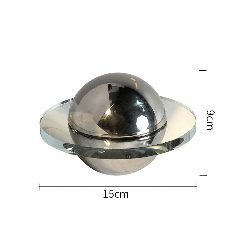 Modern crystal Flying Saucer Decorative Object in silver or brown finish. A captivating blend of contemporary design and cosmic inspiration, ideal for adding a unique touch to your space.