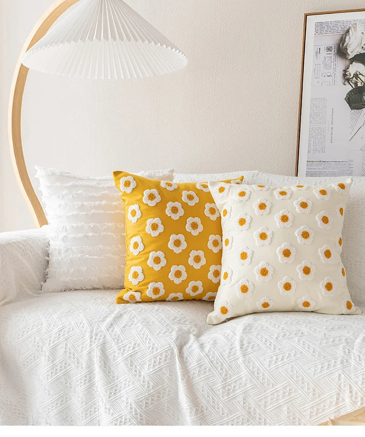 Embroidered daisies pillow cover - Bright, fun, and unique - Domus Forge