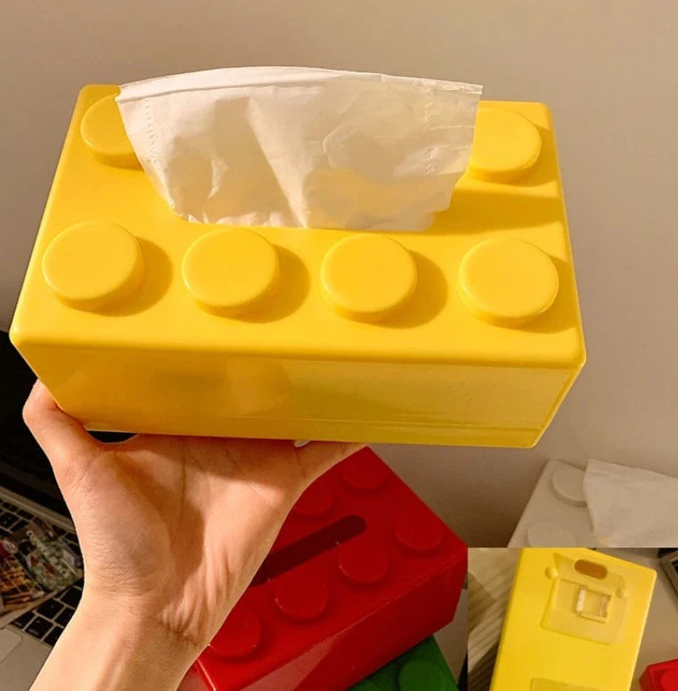 Colorful Fallon Tissue Box in playful building block shape – perfect for kids' rooms and adding a fun touch to any space.