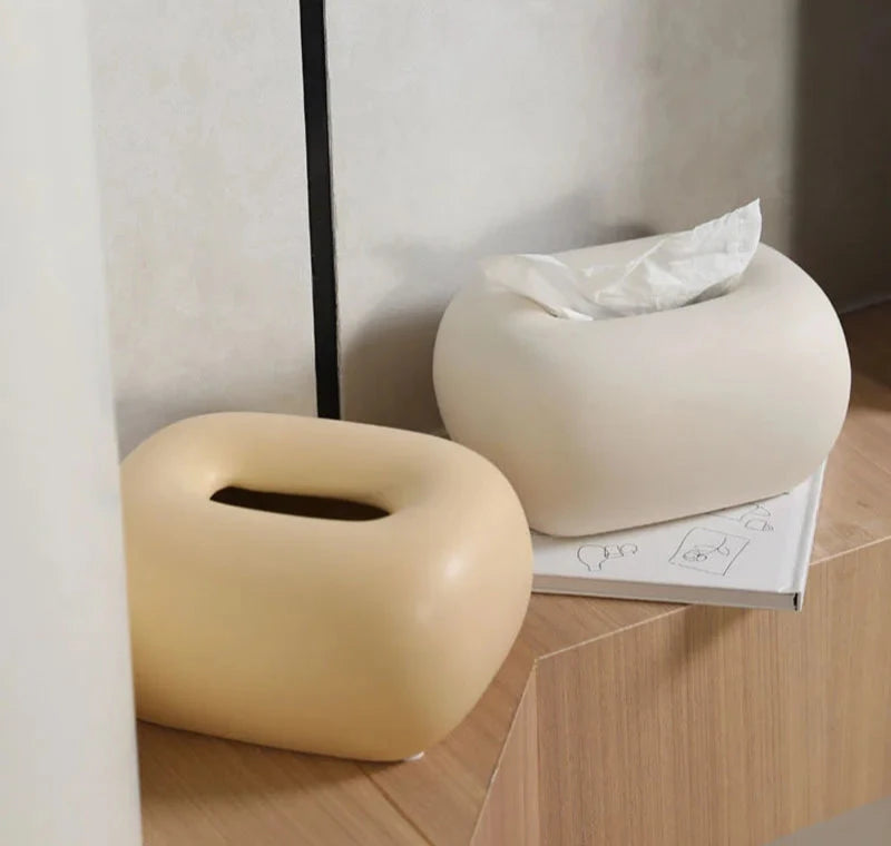 Rounded ceramic tissue box in a modern, minimalist design with four colorway options. A sleek and stylish home décor piece, perfect for living rooms, bedrooms, offices, or bathrooms.