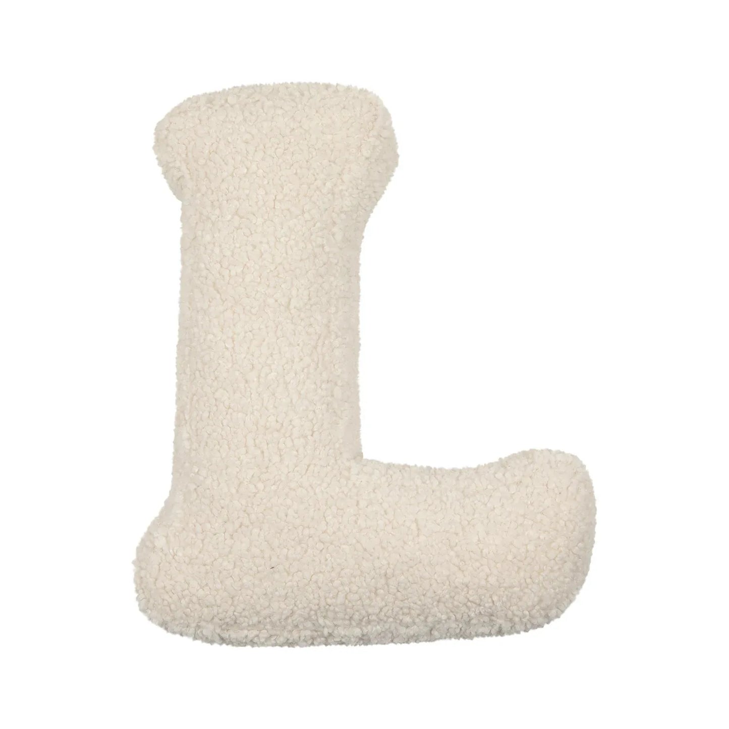 Yeats Throw Pillow – soft lambswool alphabet-shaped pillow in neutral beige, perfect for nurseries, playrooms, and kids' rooms as a cozy and educational accent.