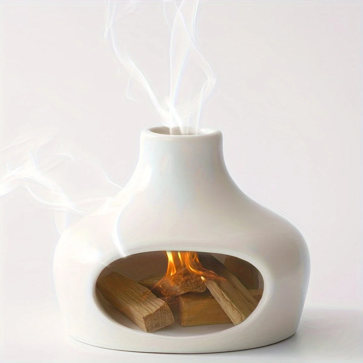Onta Palo Santo & Sage Burner – minimalist ceramic burner with a tiny chimney design, available in black or white, perfect for compact spaces and cleansing rituals.