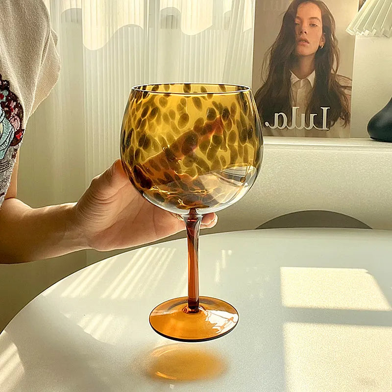 Vintage Amber Leopard Print Wine Glass - Crystal