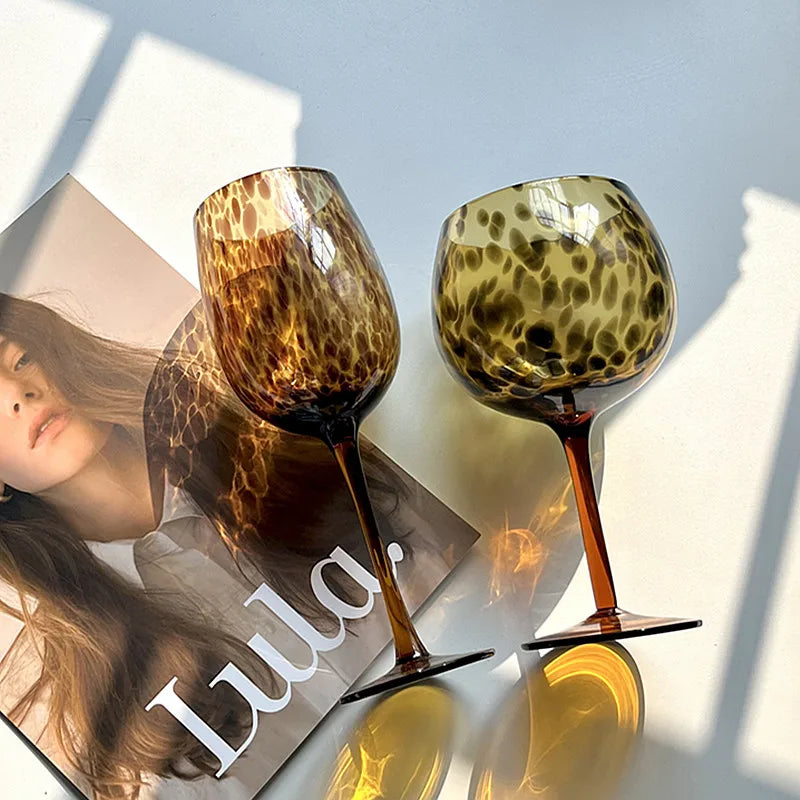 Vintage Amber Leopard Print Wine Glass - Crystal