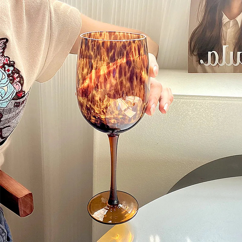 Vintage Amber Leopard Print Wine Glass - Crystal