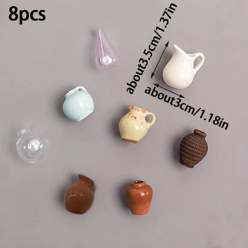 Pru Mini Vase Magnets – set of 8 ceramic mini vases with unique designs, perfect for decorating magnetic surfaces and holding tiny flowers or herbs.