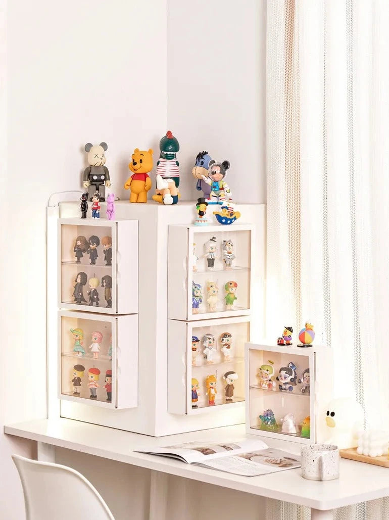 Vix Display Case, white durable plastic with acrylic door, perfect for organizing and showcasing collectibles and kids' toys.