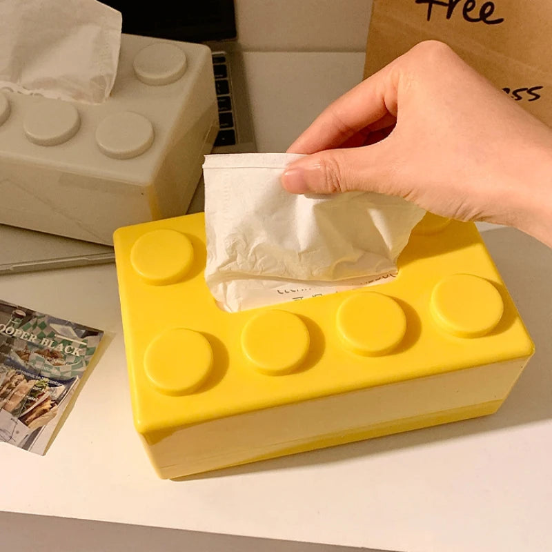 Colorful Fallon Tissue Box in playful building block shape – perfect for kids' rooms and adding a fun touch to any space.