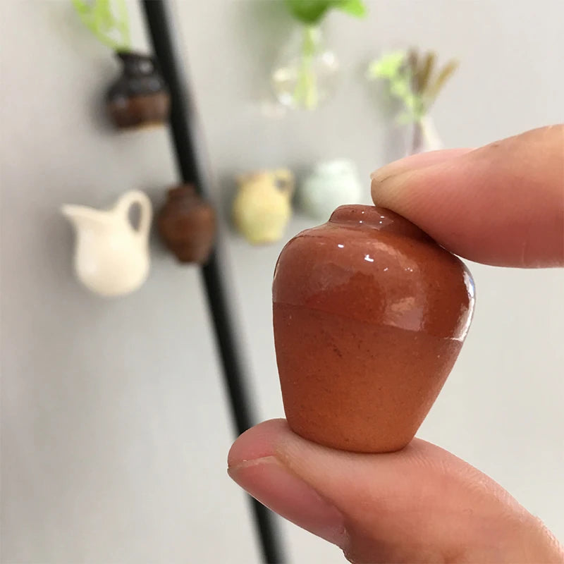 Pru Mini Vase Magnets – set of 8 ceramic mini vases with unique designs, perfect for decorating magnetic surfaces and holding tiny flowers or herbs.