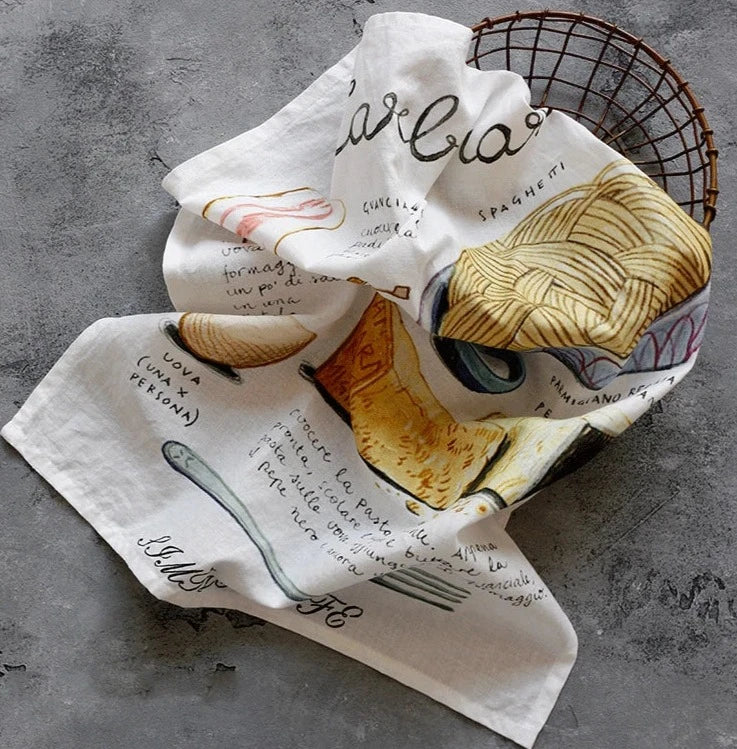 Cotton kitchen towel with printed classic Italian and sweet recipes, measures 45 x 60 cm, absorbent and decorative for your kitchen.