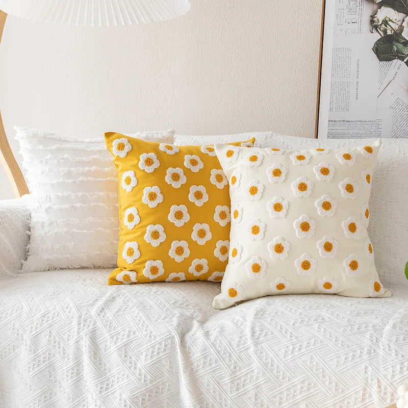Embroidered daisies pillow cover - Bright, fun, and unique - Domus Forge