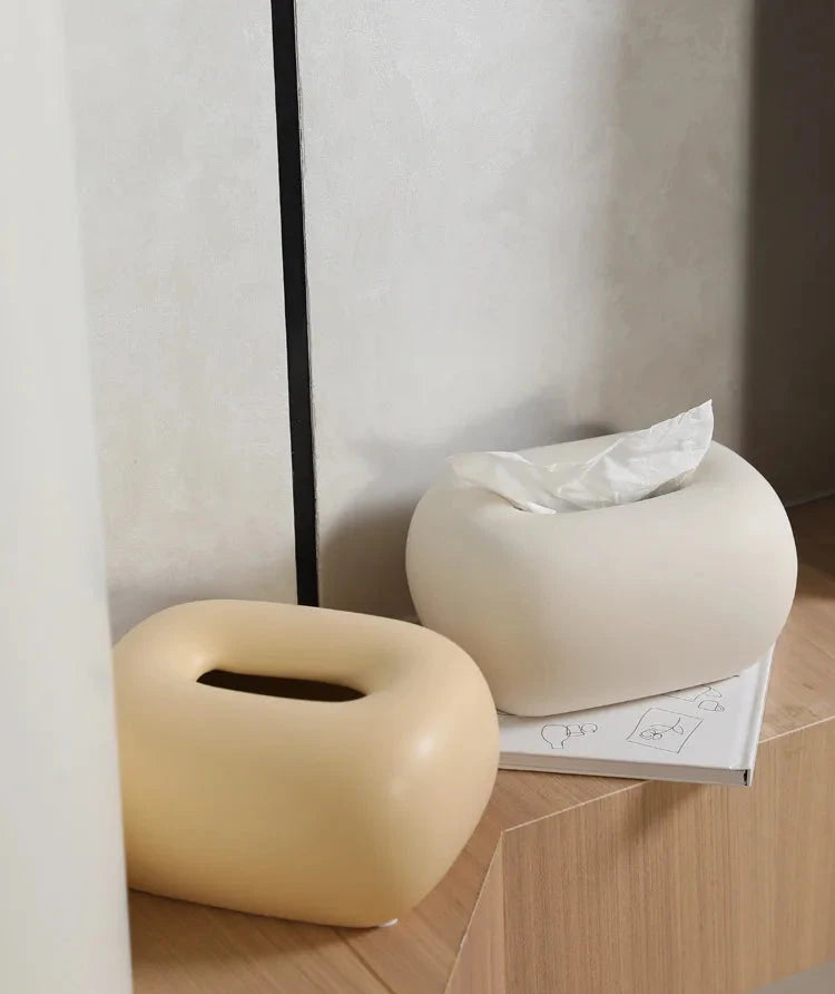 Rounded ceramic tissue box in a modern, minimalist design with four colorway options. A sleek and stylish home décor piece, perfect for living rooms, bedrooms, offices, or bathrooms.