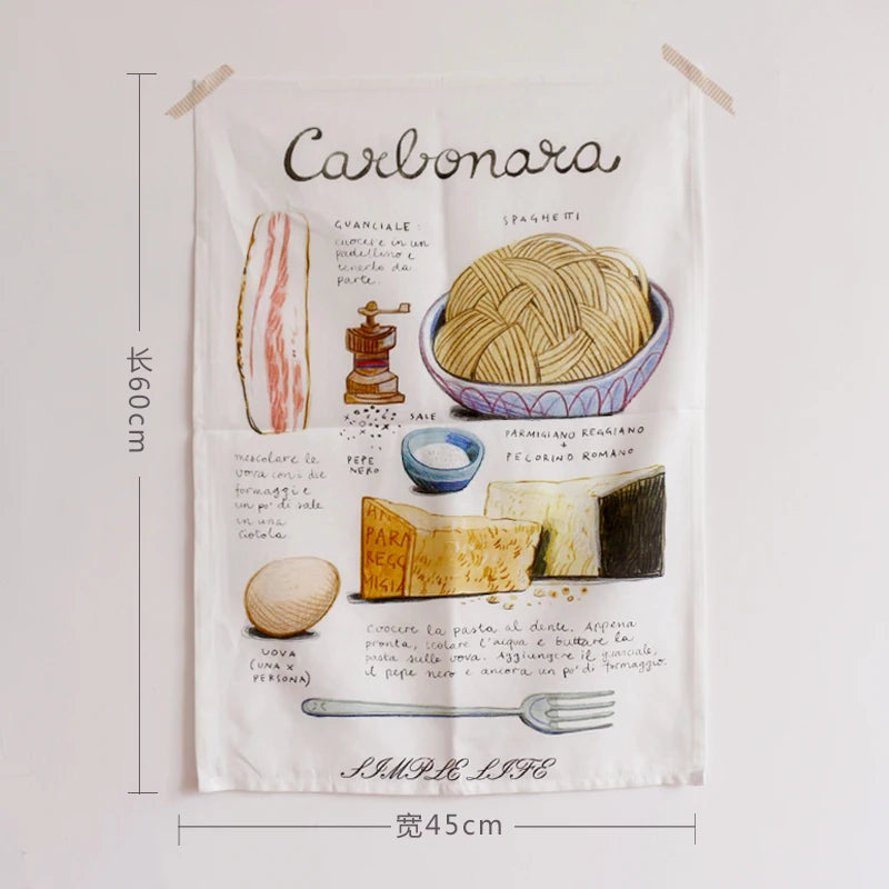 Cotton kitchen towel with printed classic Italian and sweet recipes, measures 45 x 60 cm, absorbent and decorative for your kitchen.