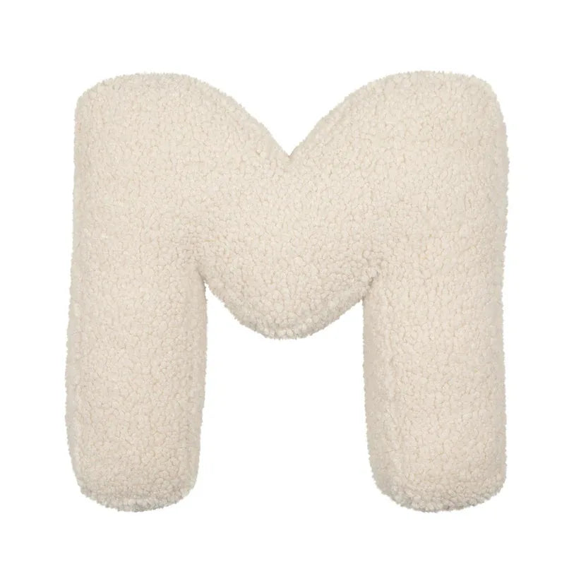 Yeats Throw Pillow – soft lambswool alphabet-shaped pillow in neutral beige, perfect for nurseries, playrooms, and kids' rooms as a cozy and educational accent.