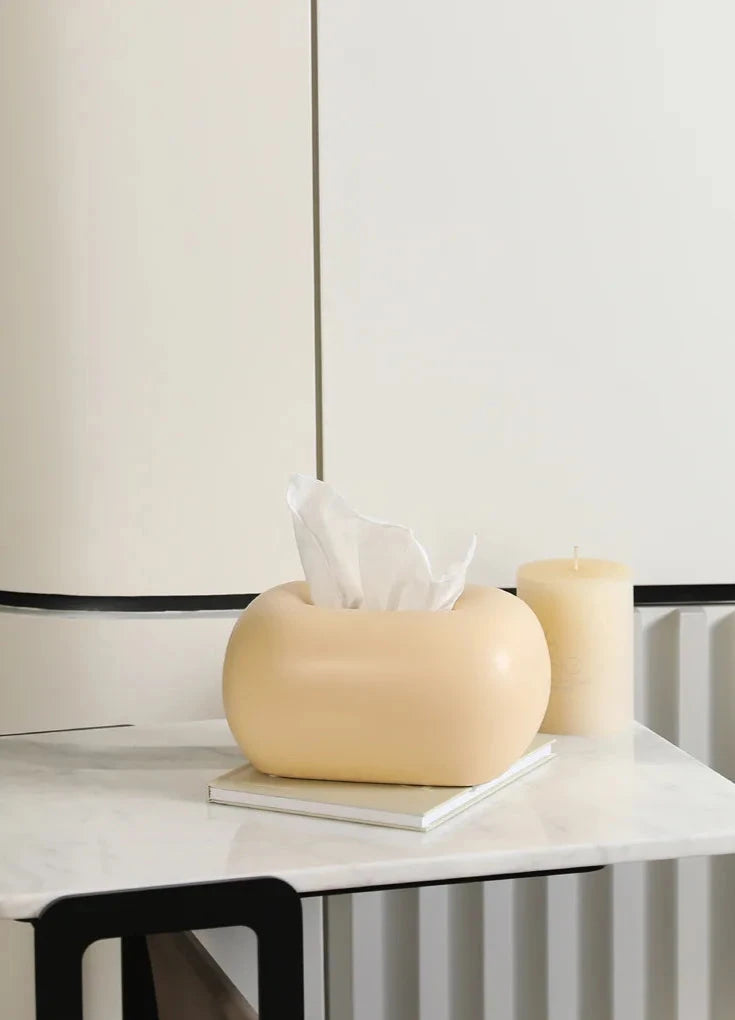 Rounded ceramic tissue box in a modern, minimalist design with four colorway options. A sleek and stylish home décor piece, perfect for living rooms, bedrooms, offices, or bathrooms.