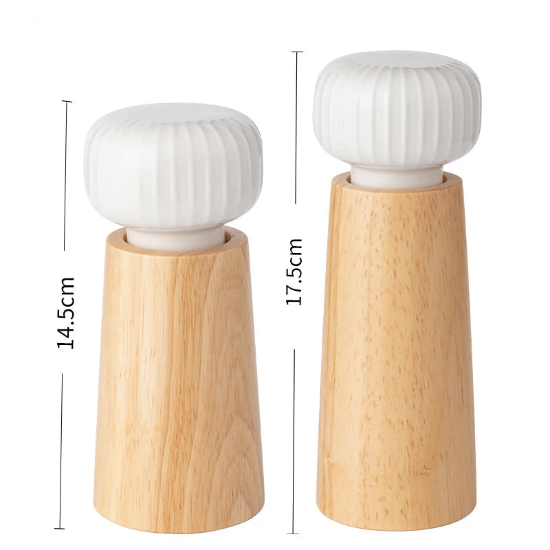 Ugalde Salt & Pepper Mill – elegant rubberwood and ceramic mills in white or indigo, featuring adjustable coarse and fine grinding, available in two sizes for a stylish kitchen upgrade.