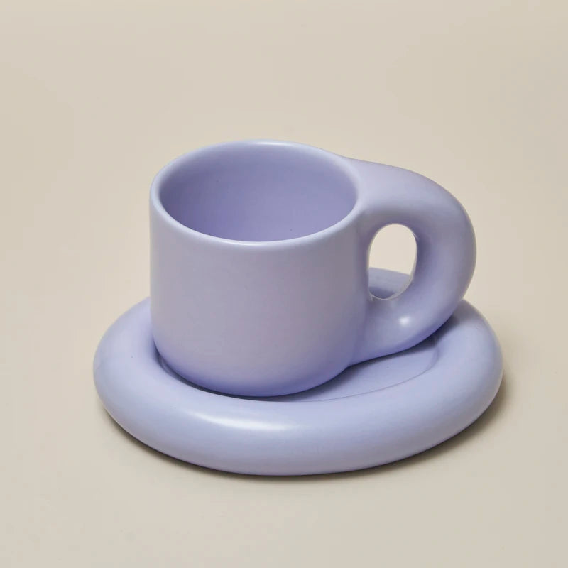 Tatum Mug and Saucer Set - Aesthetic rounded shape with two colorways, perfect for enhancing coffee or tea moments. Holds approximately 10 fluid ounces. Elevate your beverage experience with this chic and stylish duo from Domus Forge.