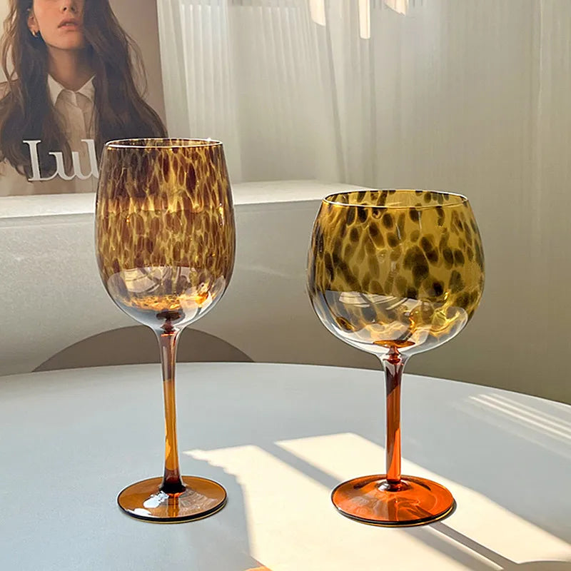Vintage Amber Leopard Print Wine Glass - Crystal