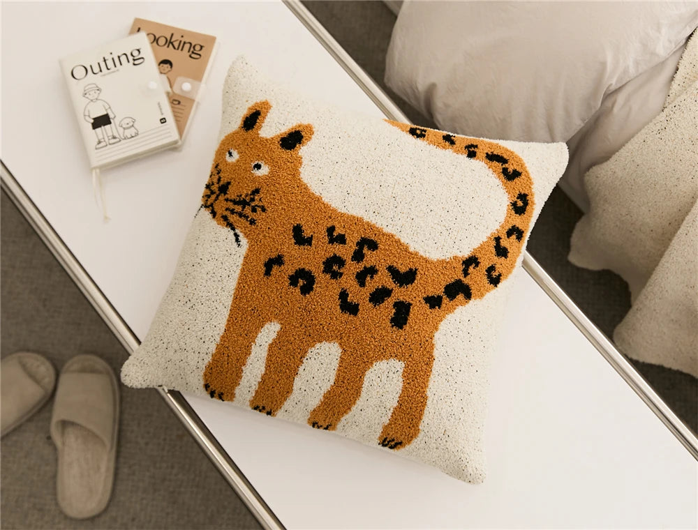 Square microfiber pillow cover with an orange-spotted cat design, adding charm and personality to home decor; 45 x 45 cm, insert not included. Ideal for creating a fun and stylish accent in any space, appealing to home decor enthusiasts.