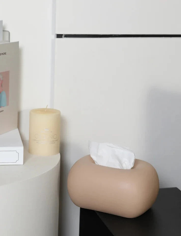 Rounded ceramic tissue box in a modern, minimalist design with four colorway options. A sleek and stylish home décor piece, perfect for living rooms, bedrooms, offices, or bathrooms.