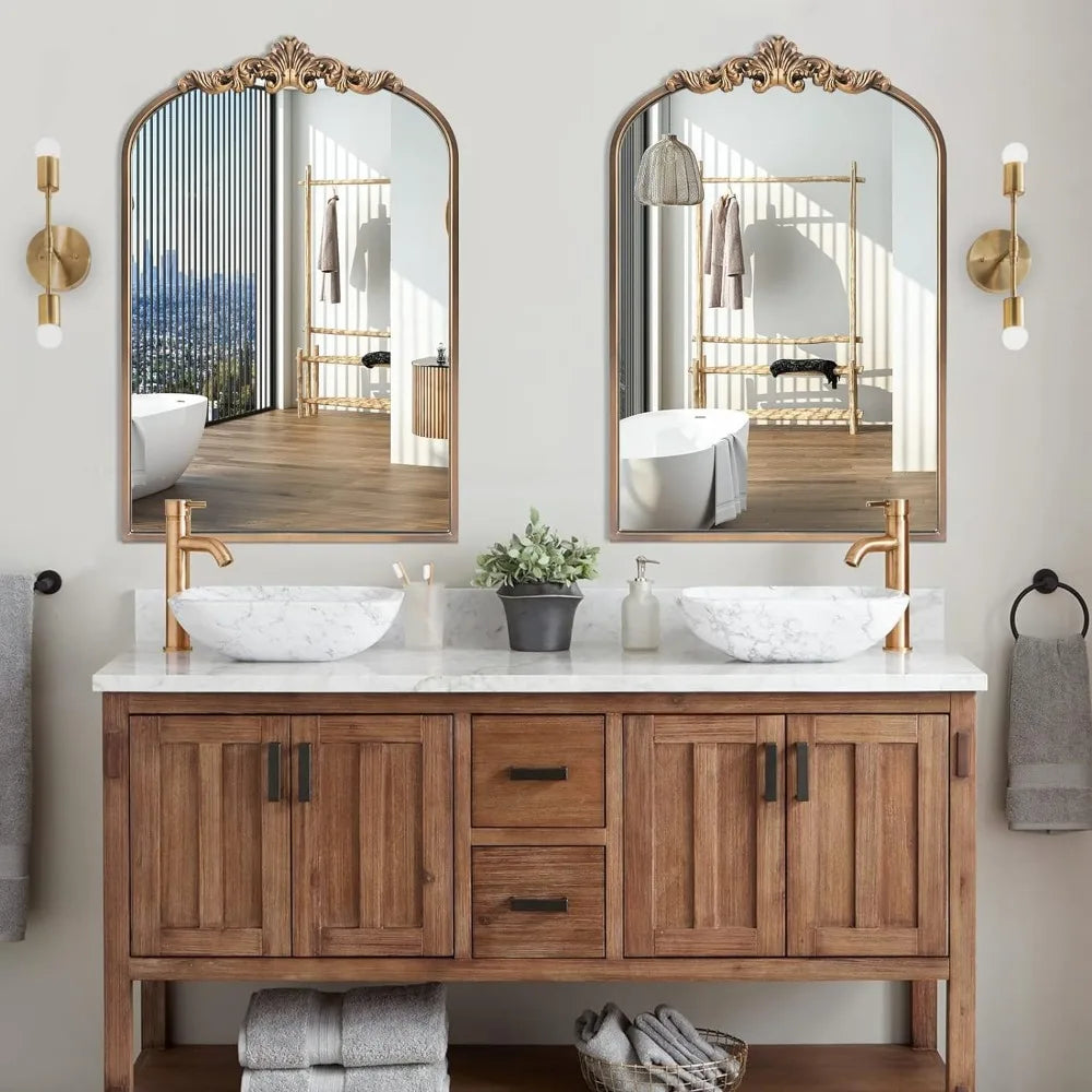 Addison Mirror featuring a vintage-inspired arched design with a sturdy black or brass iron frame. This elegant mirror is perfect for home décor enthusiasts, adding a touch of classic charm and sophistication to any room. Ideal for enhancing entryways, living rooms, or bedrooms, it serves both functional and decorative purposes.