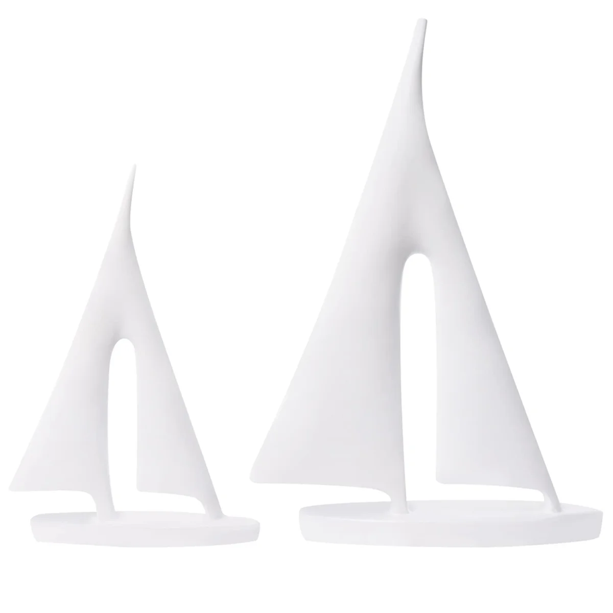 Zaz Sailboat Decorative Object – set of two white resin sailboats in small and large sizes, featuring a modern minimalist design, perfect for coastal-inspired décor.
