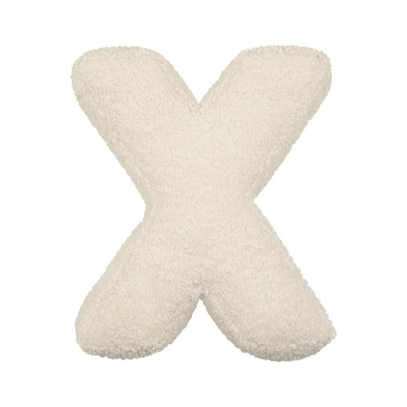 Yeats Throw Pillow – soft lambswool alphabet-shaped pillow in neutral beige, perfect for nurseries, playrooms, and kids' rooms as a cozy and educational accent.