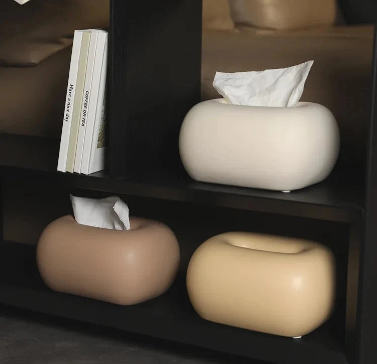 Rounded ceramic tissue box in a modern, minimalist design with four colorway options. A sleek and stylish home décor piece, perfect for living rooms, bedrooms, offices, or bathrooms.