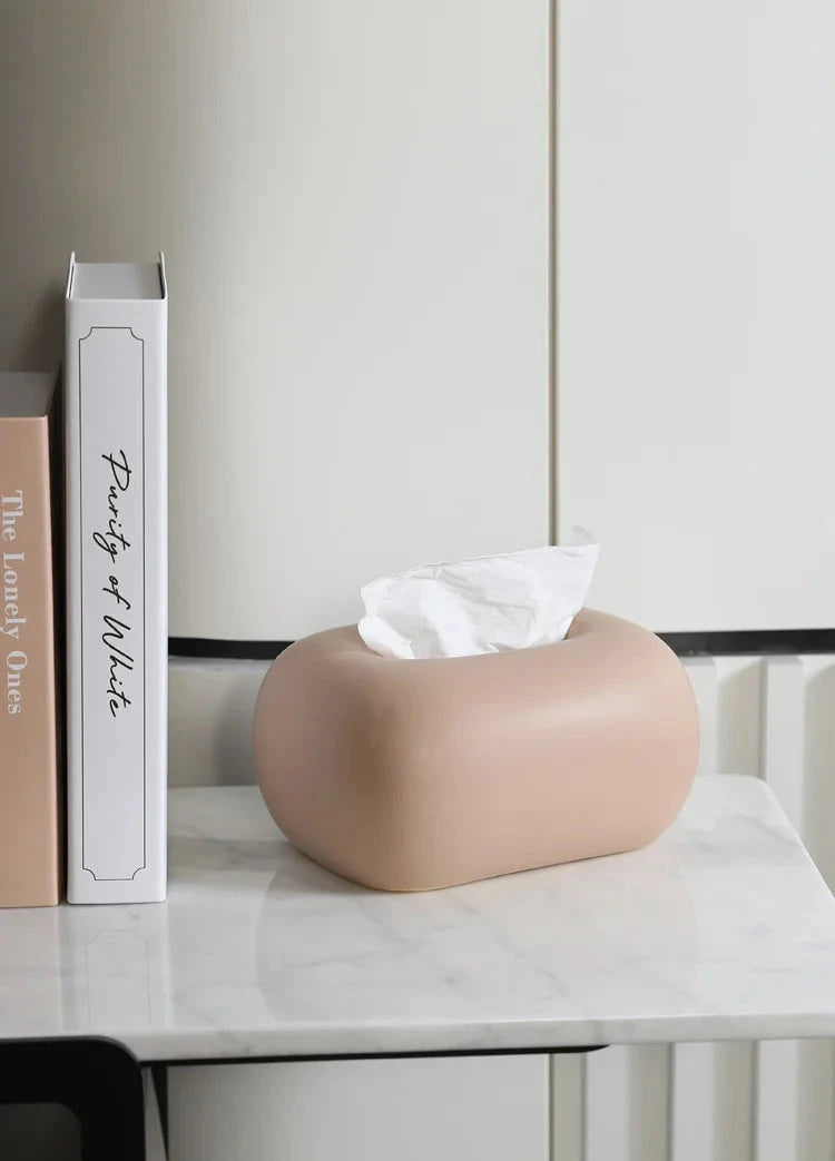 Rounded ceramic tissue box in a modern, minimalist design with four colorway options. A sleek and stylish home décor piece, perfect for living rooms, bedrooms, offices, or bathrooms.