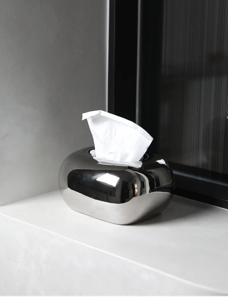 Rounded ceramic tissue box in a modern, minimalist design with four colorway options. A sleek and stylish home décor piece, perfect for living rooms, bedrooms, offices, or bathrooms.