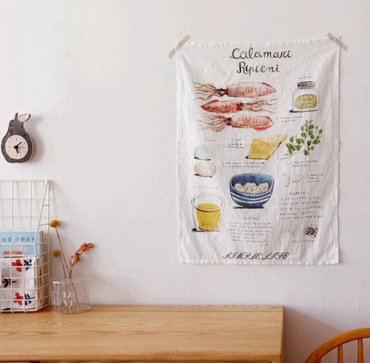 Cotton kitchen towel with printed classic Italian and sweet recipes, measures 45 x 60 cm, absorbent and decorative for your kitchen.
